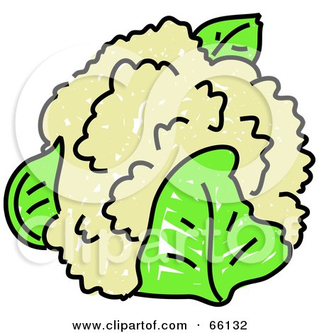 Royalty-Free (RF) Clipart Illustration of a Head Of Cauliflower And Green Leaves by Prawny
