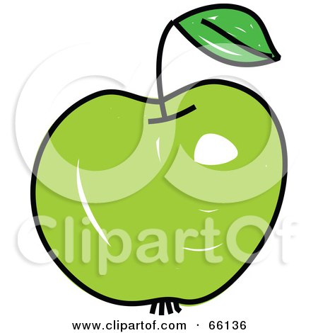 Royalty-Free (RF) Clipart Illustration of a Sketched Green Apple by Prawny