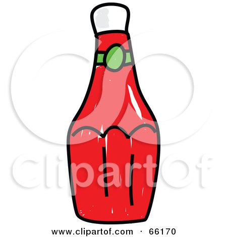 Royalty-Free (RF) Clipart Illustration of a Sketched Bottle of Ketchup by Prawny