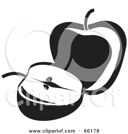 Royalty-Free (RF) Clipart Illustration of Black And White Whole And Sliced Apples by Prawny