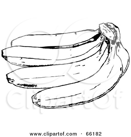Royalty-Free (RF) Clipart Illustration of a Black And White Banana Bunch by Prawny