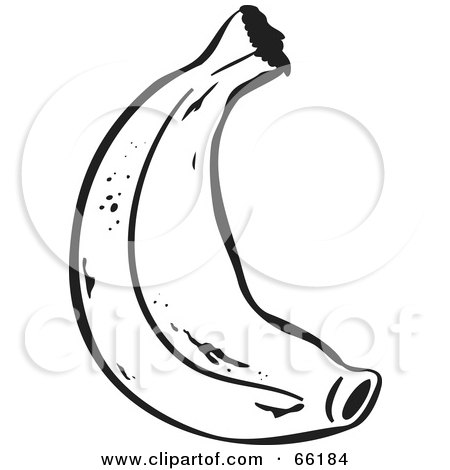 Royalty-Free (RF) Clipart Illustration of a Black And White Curved Banana by Prawny