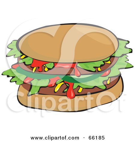 Royalty-Free (RF) Clipart Illustration of a Sloppy Double Burger With Ketchup by Prawny