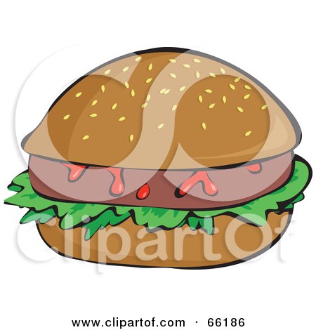 Royalty-Free (RF) Clipart Illustration of a Hamburger With Sloppy Ketchup by Prawny