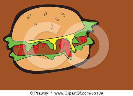 Royalty-Free (RF) Clipart Illustration of a Messy Hamburger On Brown by Prawny
