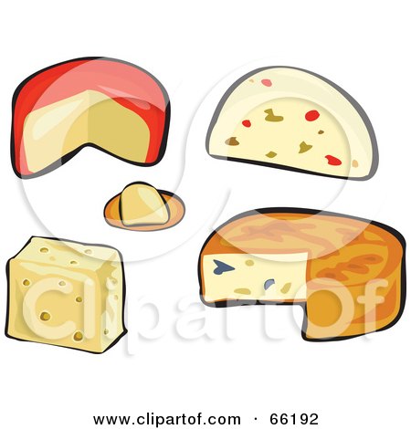 Royalty-Free (RF) Clipart Illustration of a Digital Collage Of Different Cheese Types by Prawny