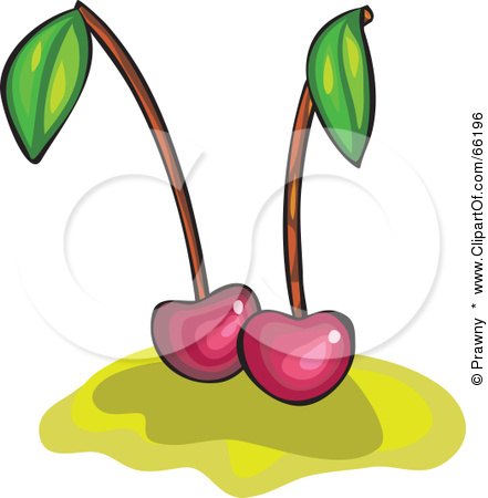 Royalty-Free (RF) Clipart Illustration of Two Dark Cherries On Yellow by Prawny