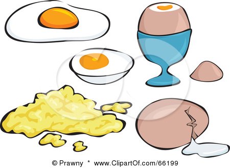 Royalty-Free (RF) Clipart Illustration of a Digital Collage Of Fried, Hard Boiled, Scrambled And Cracked Eggs by Prawny