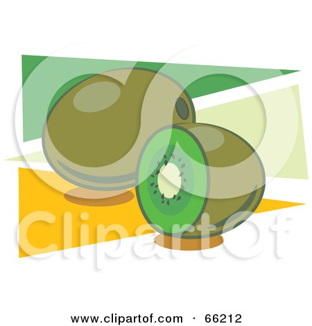 Royalty-Free (RF) Clipart Illustration of Whole And Halved Kiwi Fruits On Green And Orange Triangles by Prawny
