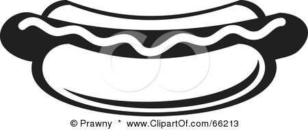 Royalty-Free (RF) Clipart Illustration of a Black And White Hot Dog In A Bun With Mustard by Prawny