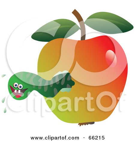 Royalty-Free (RF) Clipart Illustration of a Green Maggot Eating Through An Apple by Prawny
