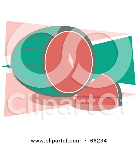 Royalty-Free (RF) Clipart Illustration of Cut Watermelon Over Green And Pink Triangles by Prawny