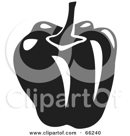Royalty-Free (RF) Clipart Illustration of a Shiny Bell Pepper In Black And White by Prawny