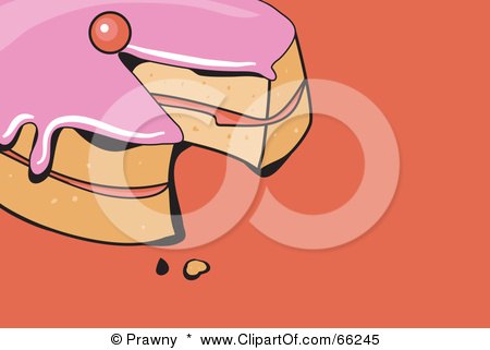 Royalty-Free (RF) Clipart Illustration of a Slice Missing From A Cake With Pink Frosting by Prawny