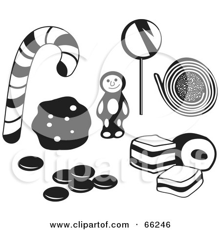 Royalty-Free (RF) Clipart Illustration of a Digital Collage Of Black And White Cookies And Candy by Prawny