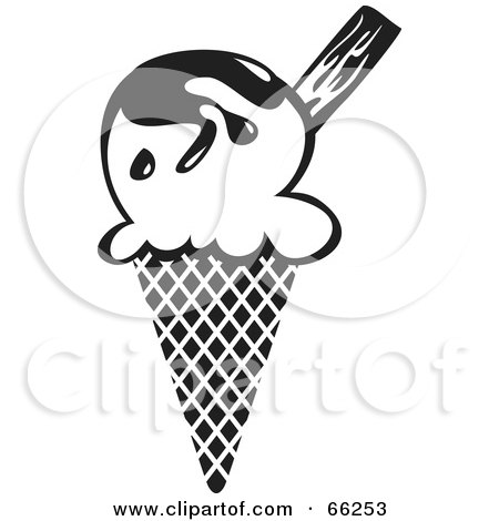 Royalty-Free (RF) Clipart Illustration of a Black And White Ice Cream Waffle Cone by Prawny