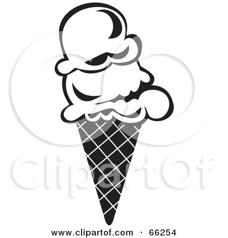 Royalty-Free (RF) Clipart Illustration of a Black And White Double Scoop Ice Cream Waffle Cone by Prawny