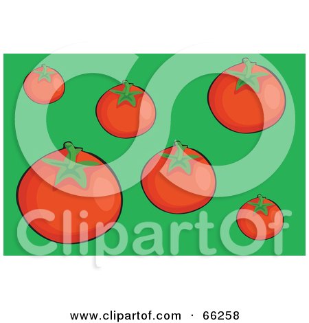 Royalty-Free (RF) Clipart Illustration of Ripe Red Tomatoes On Green by Prawny