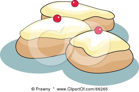 Royalty-Free (RF) Clipart Illustration of Three Iced Buns On Blue by Prawny