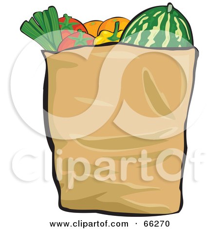 Royalty-Free (RF) Clipart Illustration of a Paper Grocery Bag Filled With Healthy Veggies And Fruits by Prawny