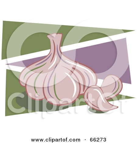 Royalty-Free (RF) Clipart Illustration of Garlic Over Green And Purple Triangles by Prawny