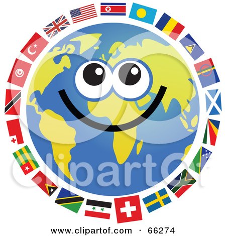 Royalty-Free (RF) Clipart Illustration of a Global Face Character With International Flags by Prawny