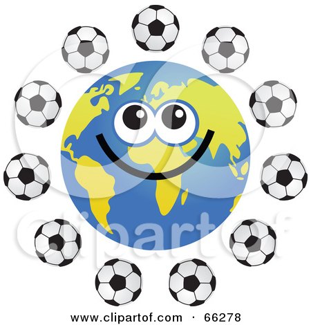 Royalty-Free (RF) Clipart Illustration of a Global Face Character With Soccer Balls by Prawny