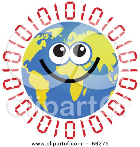 Royalty-Free (RF) Clipart Illustration of a Global Face Character With Binary Code by Prawny