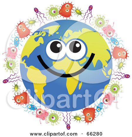 Royalty-Free (RF) Clipart Illustration of a Global Face Character With Bacteria by Prawny