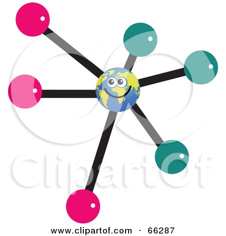Royalty-Free (RF) Clipart Illustration of a Global Face Character In The Center Of A Molecule by Prawny