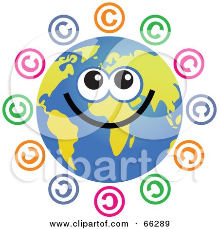 Royalty-Free (RF) Clipart Illustration of a Global Face Character With Copyright Symbols by Prawny