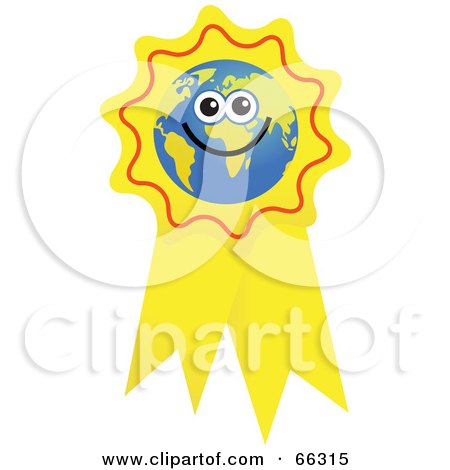 Royalty-Free (RF) Clipart Illustration of a Global Face Character On A Yellow Ribbon by Prawny