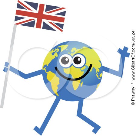 Royalty-Free (RF) Clipart Illustration of a Global Character Carrying a Union Jack Flag  by Prawny