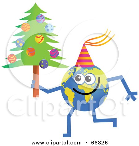 Royalty-Free (RF) Clipart Illustration of a Global Character Holding a Christmas Tree by Prawny