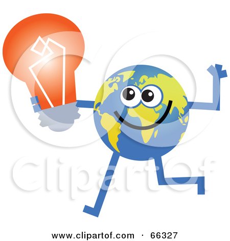 Royalty-Free (RF) Clipart Illustration of a Global Character Holding a Light Bulb by Prawny