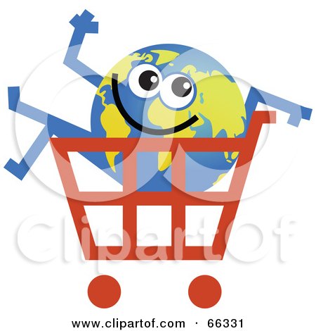 Royalty-Free (RF) Clipart Illustration of a Global Character in a Shopping Cart by Prawny