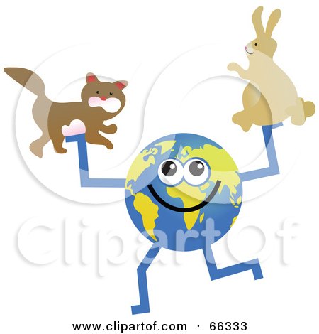 Royalty-Free (RF) Clipart Illustration of a Global Character Holding a Cat and Rabbit by Prawny