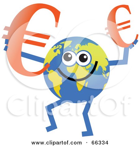 Royalty-Free (RF) Clipart Illustration of a Global Character Holding Euro Symbols by Prawny