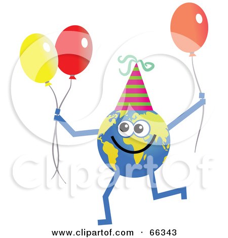 Royalty-Free (RF) Clipart Illustration of a Global Character Holding Party Balloons by Prawny