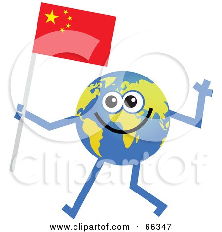 Royalty-Free (RF) Clipart Illustration of a Global Character Carrying a China Flag  by Prawny