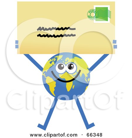 Royalty-Free (RF) Clipart Illustration of a Global Character Holding an Envelope by Prawny