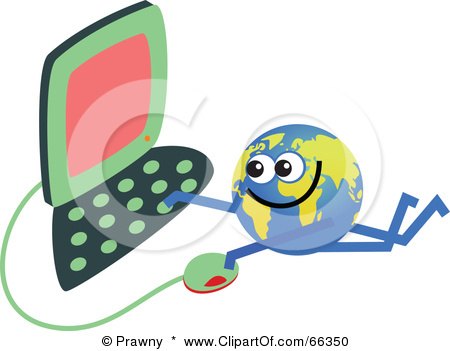 Royalty-Free (RF) Clipart Illustration of a Global Character Using a Computer by Prawny