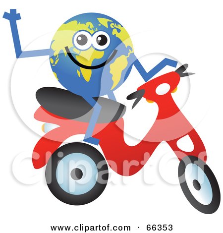 Royalty-Free (RF) Clipart Illustration of a Global Character Riding a Scooter by Prawny