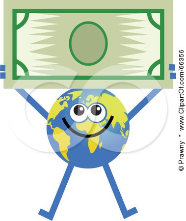 Royalty-Free (RF) Clipart Illustration of a Global Character Holding a Dollar by Prawny
