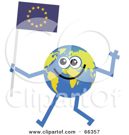 Royalty-Free (RF) Clipart Illustration of a Global Character Carrying a Europe Flag  by Prawny