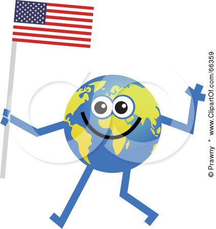 Royalty-Free (RF) Clipart Illustration of a Global Character Carrying an American Flag  by Prawny
