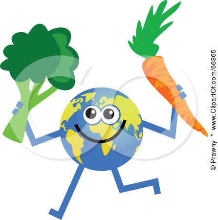 Royalty-Free (RF) Clipart Illustration of a Global Character Holding Broccoli and a Carrot by Prawny