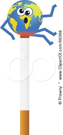 Royalty-Free (RF) Clipart Illustration of a Global Character Sitting on a Hot Cigarette by Prawny