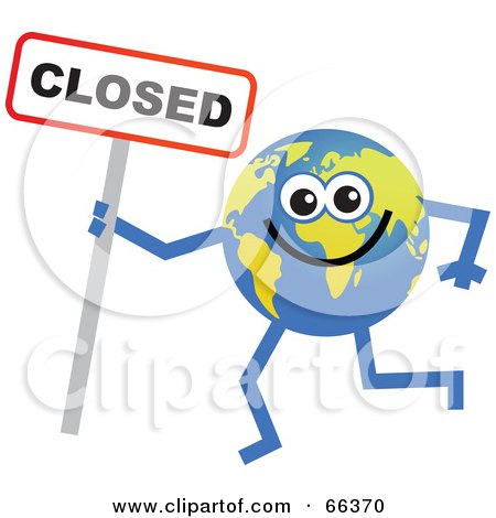 Royalty-Free (RF) Clipart Illustration of a Global Character Holding a Closed Sign by Prawny