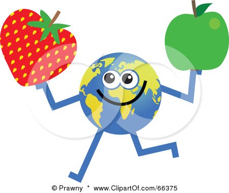 Royalty-Free (RF) Clipart Illustration of a Global Character Holding a Strawberry and Green Apple by Prawny